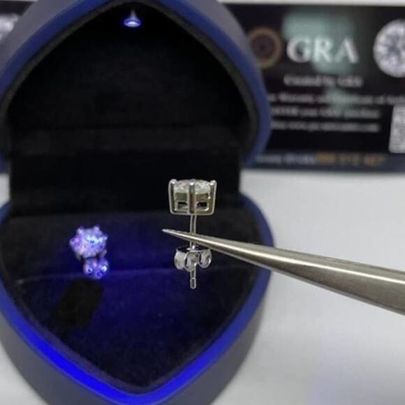 Moissanite Diamond Earrings 2 Ct Studs Six Prong Brilliant Round Cut Round - Picture 9 of 10